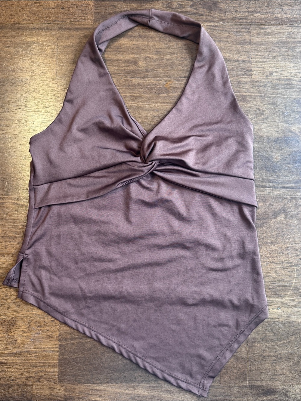 Guze Women’s Brown Knit Halter Neck Knot Front Sleeveless Stretch Top Size S